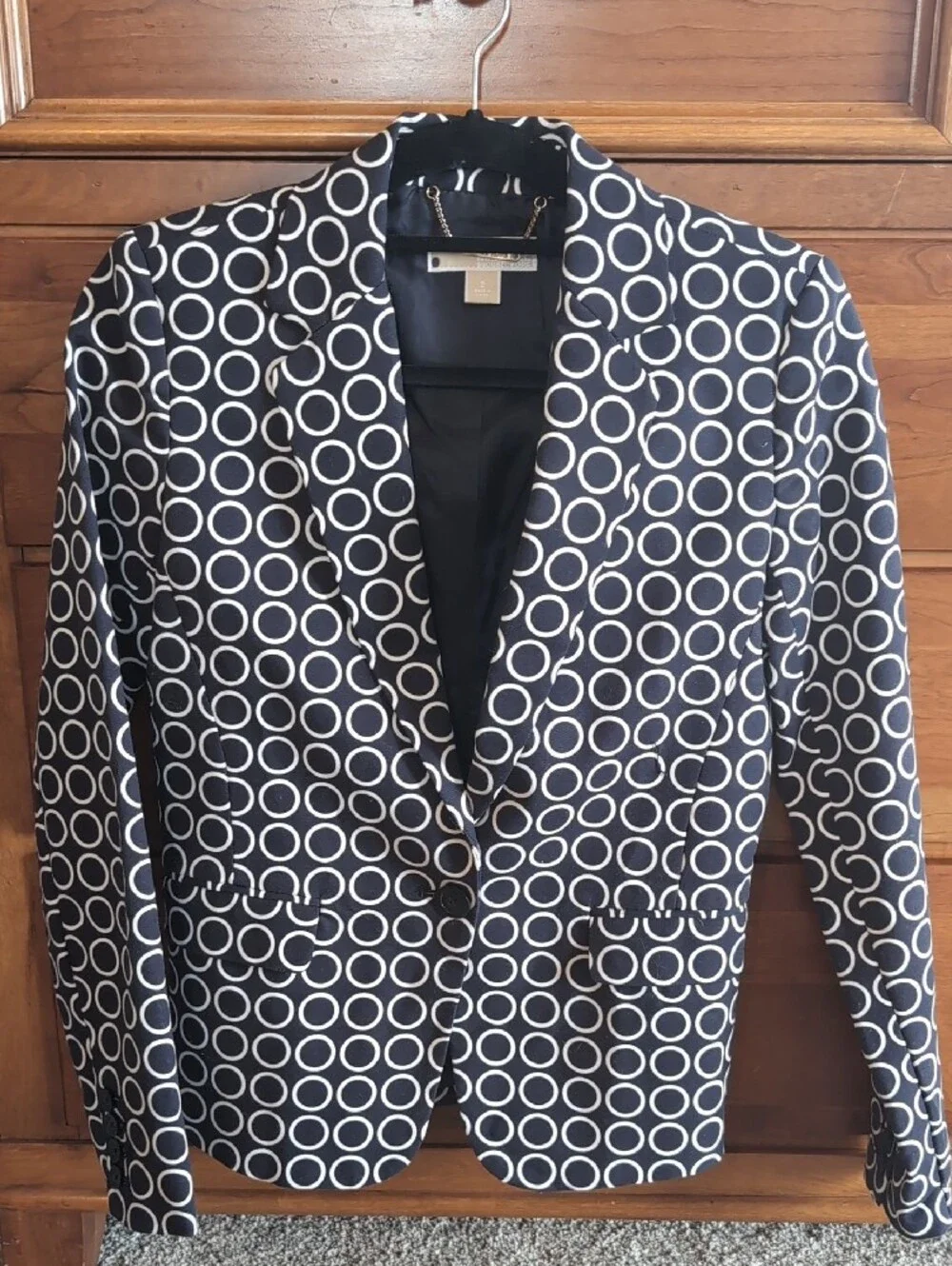 Michael Kors Fitted Black Blazer with White Circle Print